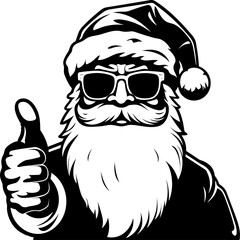 Santa Claus wearing sunglasses giving thumbs up black silhouette vector logo © mr_marcom