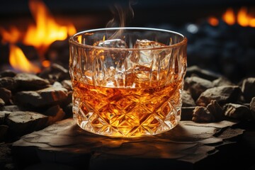 Whiskey Scotch Brandy. strong flavored alcoholic beverage Barley, rye, wheat, or corn can be used to make whiskey Luxury alcohol, a drink for relaxation. Creative photo, banner, advertising .