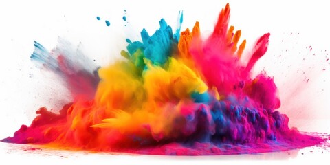 Explosion of coloured powder isolated on white background - Rainbow paint splash