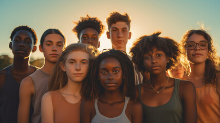 Obraz premium A multicultural group of teenage friends showing that friendship knows no cultural or ethnic borders in vacations