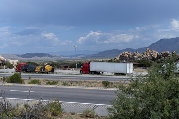 truck parking lot  in Arizona. rocks and mountains 