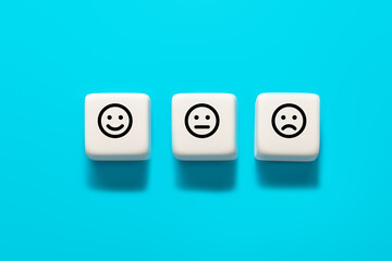 Smiley face, neutral face and sad face. Service rating and costumer satisfaction concept