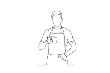 A man takes pride in making coffee. International coffee day one-line drawing