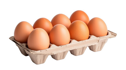 Eggs in a carton box of 8 isolated on a transparent background