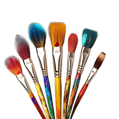Colourful paint brushes with vibrant paint isolated on a transparent background