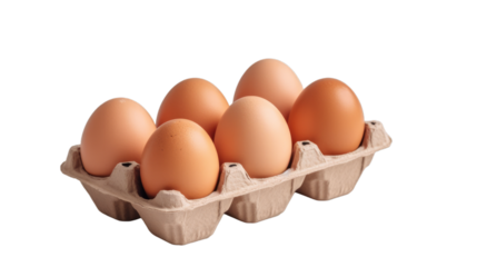 Eggs in a carton box of 6 isolated on a transparent background
