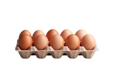 Eggs in a carton box of 10 isolated on a transparent background
