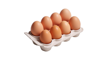 Eggs in a carton box of 8 isolated on a transparent background