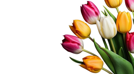 Naklejka premium Colourful tulips with copy space, place for text isolated on a transparent background