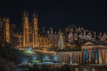 Edinburgh scenic night cityscape with National Scottish Gallery