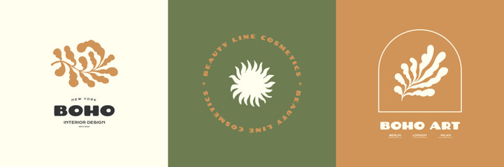 Groovy flowers vector logo design collection for brand identity, packaging