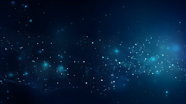 Generative AI wallpaper with abstract network of lines, neurons and sparkles, blue, light shining, data visualization, big data, colorful, layered mesh, bokeh, tilt-shift lenses