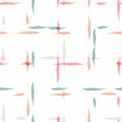 Spring watercolor pastel lines vector pattern. Hand drawn plaid seamless background. brush strokes checked texture, Gingham seamless girly print