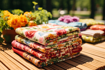Naklejka na ściany i meble napkins spread out on a picnic blanket, ready for a relaxing outdoor meal Generative AI