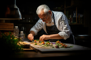 a chef's hands skillfully using a fork during food preparation, capturing the artistry of cooking Generative AI