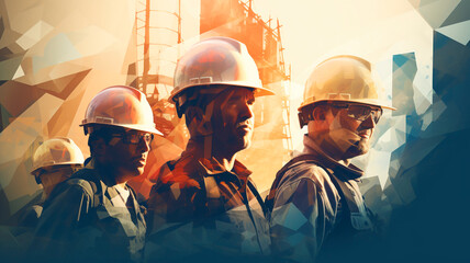 image of construction workers with helmet, Generative AI 