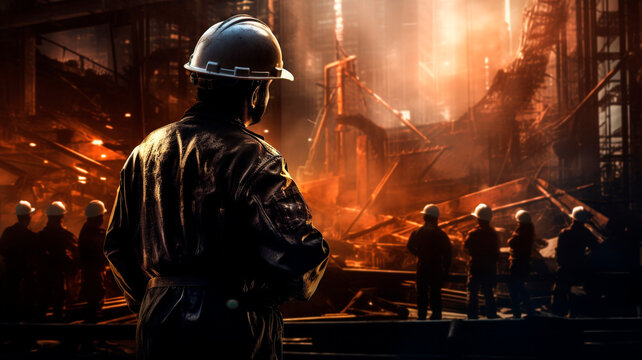 image of construction workers with helmet, Generative AI 