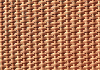 Checkered and plaid texture, background. Plastic surface, canvas in woven style. Geometric backdrop, in brown (coffee) color. Fragment of wicker furniture in retro style