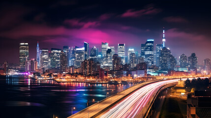 Fototapeta na wymiar City Lights: Spectacular Urban Skyline with Dazzling Night Illuminations | Generative AI