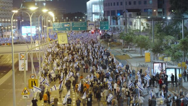 Protesters in Israel march during protest against judicial reform