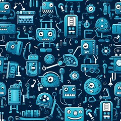 Slats personalizados com sua foto Cute Blue Robots Seamless Pattern - wallpaper - background - tiled