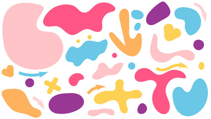 Abstract hand drawn set various colorful abstract shapes