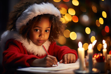 little girl writing a letter to Santa Claus, christmas wishes generative ai