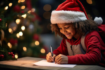 little girl writing a letter to Santa Claus, christmas wishes generative ai - Powered by Adobe