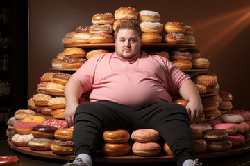 fat man in donuts, obesity love of sweets generative ai