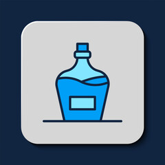 Filled outline Old bottle of wine icon isolated on blue background. Bottle of homemade wine. Vector