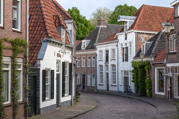 Fototapeta na wymiar Street with historic old houses in the center of the city of Amersfoort in the Netherlands.