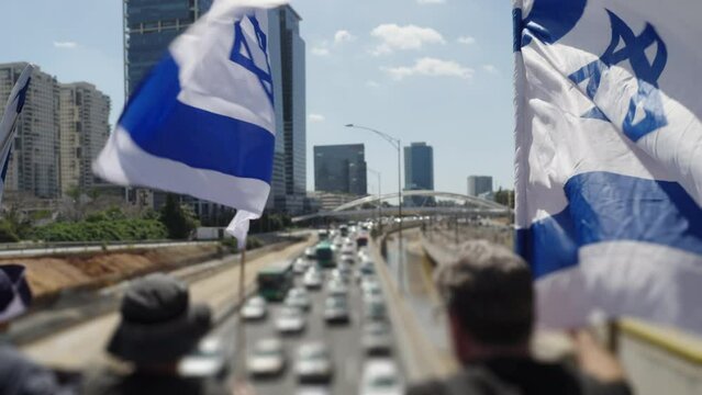 Protesters in Israel march during protest against judicial reform