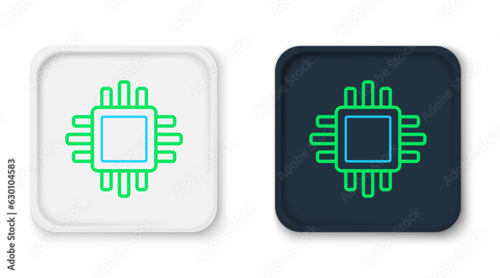 Poster line computer processor with microcircuits cpu icon isolated on white background. chip or cpu with c