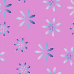 Trendy seamless pattern with y2k blurred gradient daisy flower on purple background. Groovy color background.