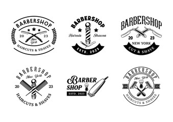 Set of barber shop logo sign badge. Vintage barber shop logo with retro style vector design collection	