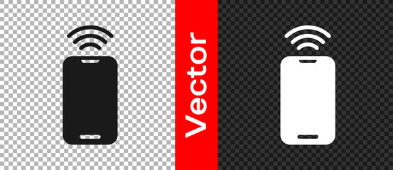 Black Smartphone with free wi-fi wireless connection icon isolated on transparent background. Wireless technology, wi-fi connection, wireless network. Vector