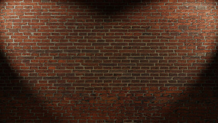 red bricks wall. spotlights at the sides. realistic 3D rendering. illustration.