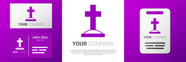 Logotype Grave with cross icon isolated on white background. Logo design template element. Vector