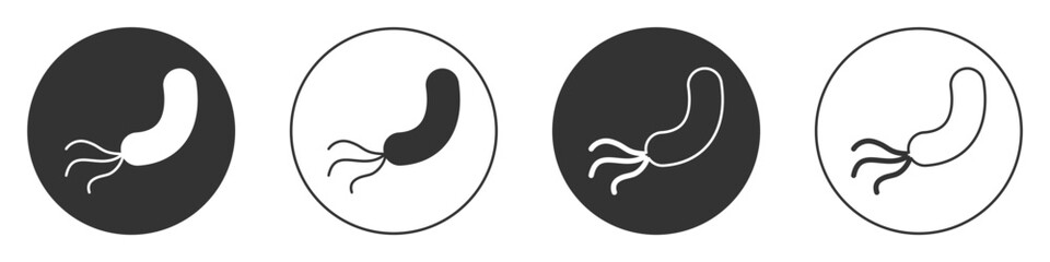 Black Bacteria icon isolated on white background. Bacteria and germs, microorganism disease causing, cell cancer, microbe, virus, fungi. Circle button. Vector