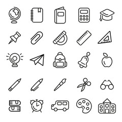 Set of school icons in line style. Learning icons isolated on white background. Vector illustration.