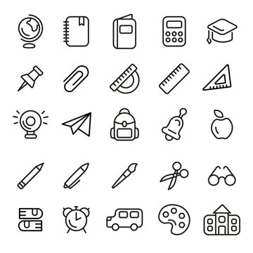 Set of school icons in line style. Learning icons isolated on white background. Vector illustration.