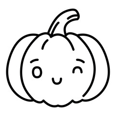 Kawaii pumpkin winking emoji vector illustration.