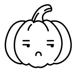 Kawaii pumpkin unamused emoji vector illustration.