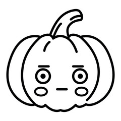 Kawaii pumpkin confused emoji vector illustration.