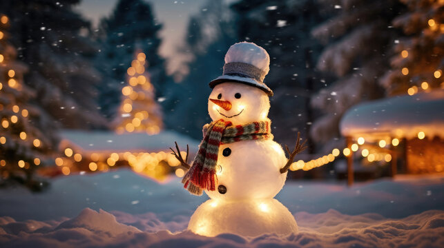 A snowman standing tall in a winter wonderland. Snowman standing in winter when christmas