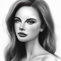 Fototapeta premium Graceful Beauty: Woman's Face Drawing on White, Generative AI