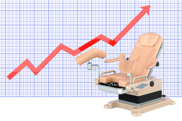 Gynecological examination chair with growing chart, 3D rendering