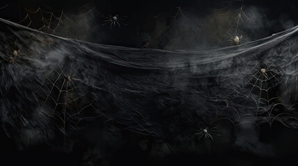 Hintergrund für Halloween aus Spinnennetzen in düsterer Atmosphäre.