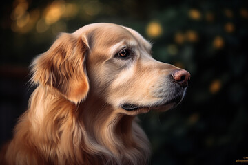 Golden retriever dog profile outdoors. Generative AI
