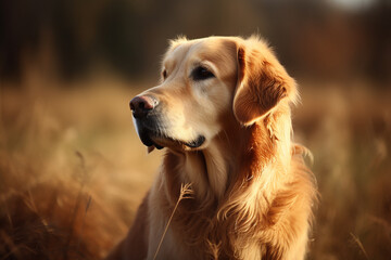 Golden retriever in an autumn park. Generative AI